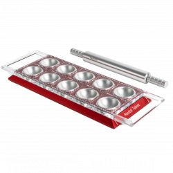 Tablet Moule Ravioli 10 pcs Design avec Rouleau Rouge - Marcato Tablet Moule Ravioli 10 pcs Design avec Rouleau Rouge - Marcato