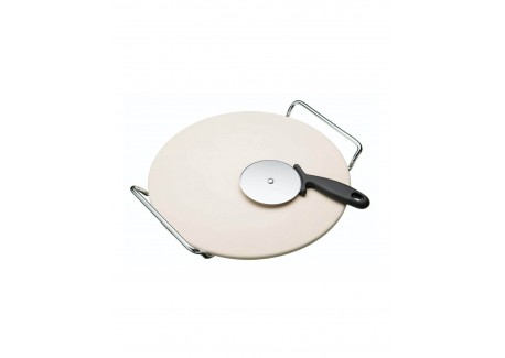 Pizzasteen met Houder 32 cm en Pizzasnijder - KitchenCraft
