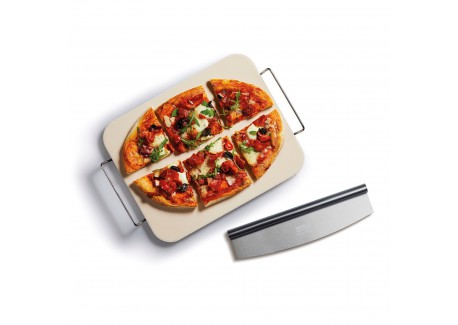 Pierre à Pizza Rectangulaire avec Poignées 37,5x30 cm et Coupe Pizza
