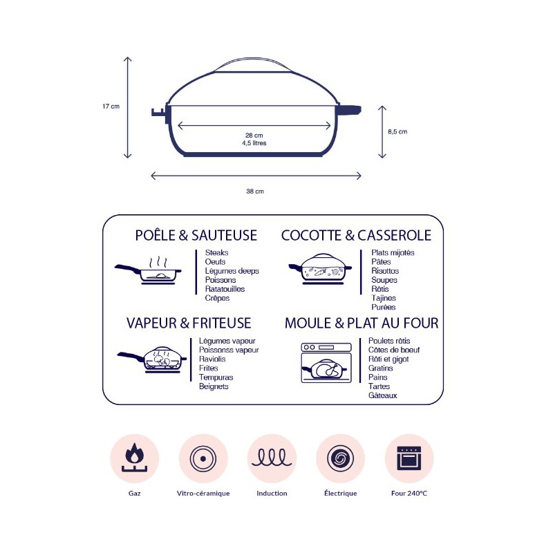Fabuleuse Koekenpan met Antiaanbaklaag 28 cm Bordeaux Rubis 4,5L - Cookut