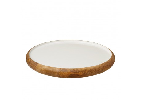 Plateau Tournant Rond Bois de Manguier et Résine Blanche 35 cm - Be Home