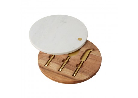 Ronde Marmeren Kaasplank met Bestekset 30 cm - Be Home