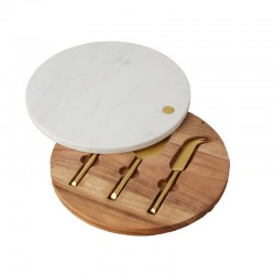Ronde Marmeren Kaasplank met Bestekset 30 cm