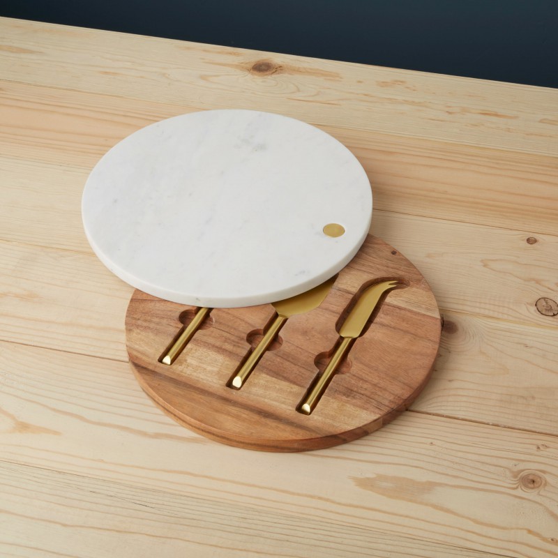 Planche à fromage avec cloche et couteau en bambou