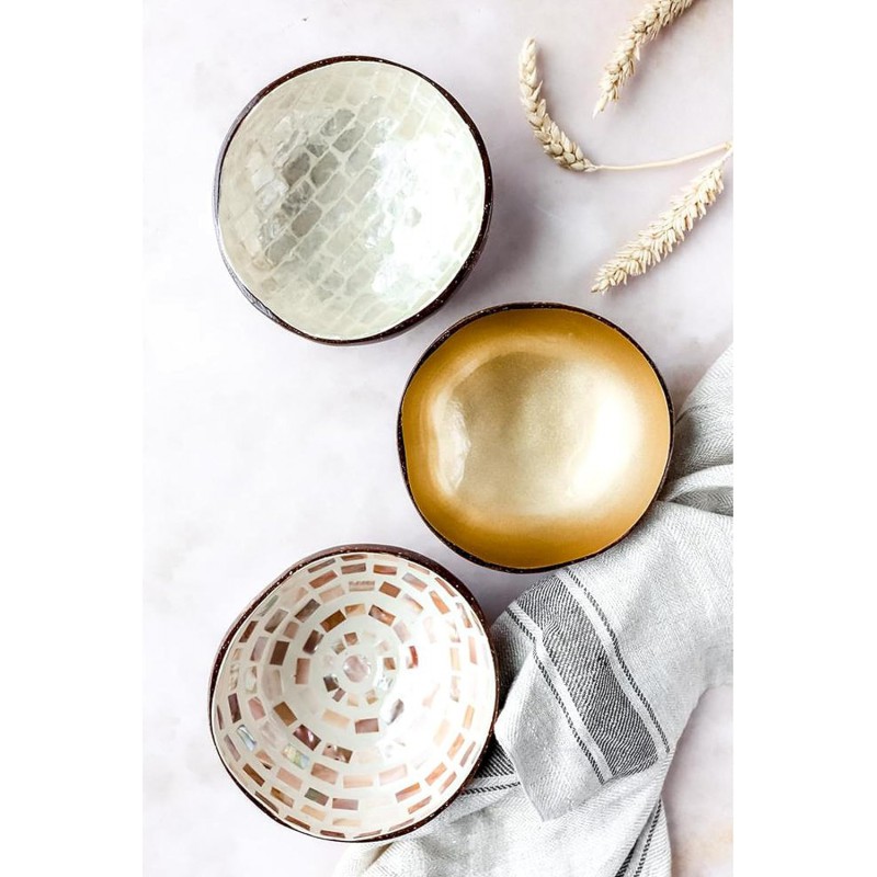 Bol en Noix de Coco Mosaïque Blanche 14 cm  - Noya