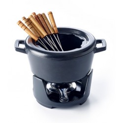 Nori Service à Fondue Fonte Emaillée Noir Mat 2 L