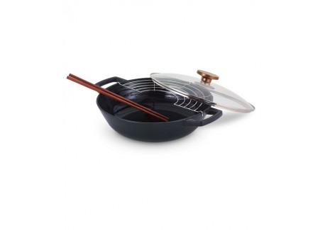 Nori Wok Gietijzer met Deksel 30 cm zwart - Beka Cookware