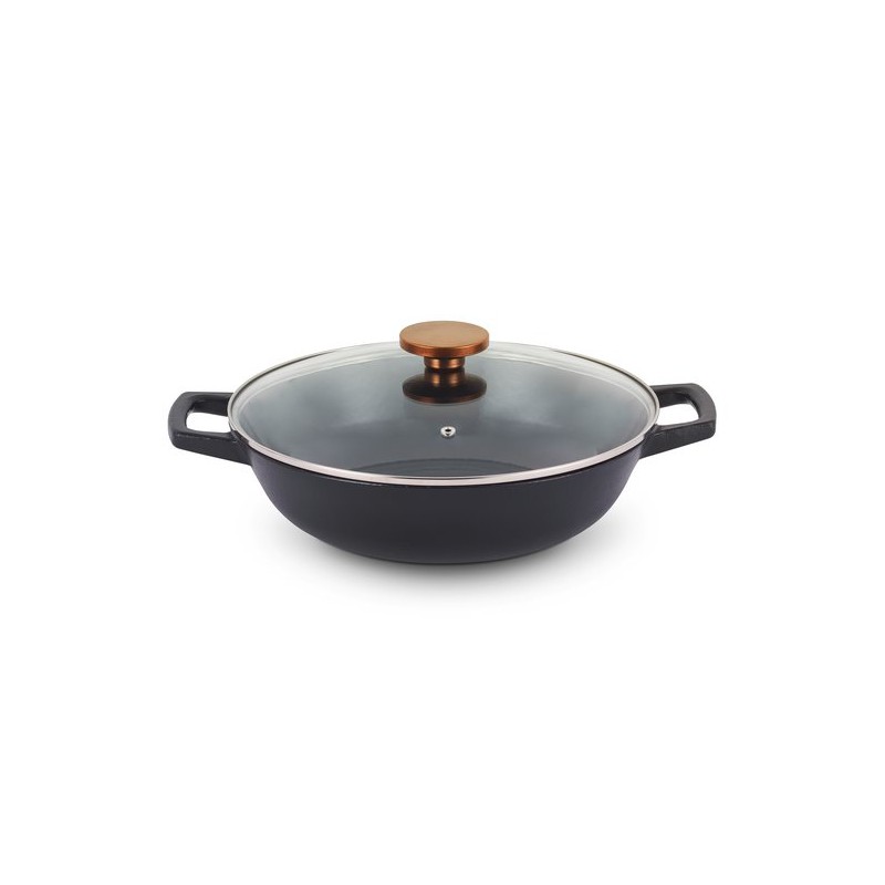 Nori Wok Fonte avec Couvercle 30 cm noir