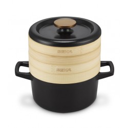 Nori Ronde Gietijzeren Braadpan 2 L met Stoommandjes Zwart (20 cm)