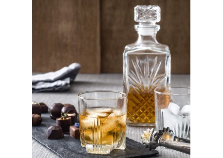 Carafe à Whisky Bormiolio Rocco Selecta 1000 Ml - Design Vintage Motif Starburst - Lavable Lave-Vaisselle, Avec Bouchon