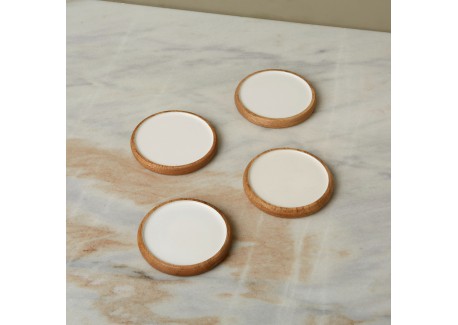 Sous Verre Ronds Bois de Manguier et Résine Blanche 4 pcs - Be Home