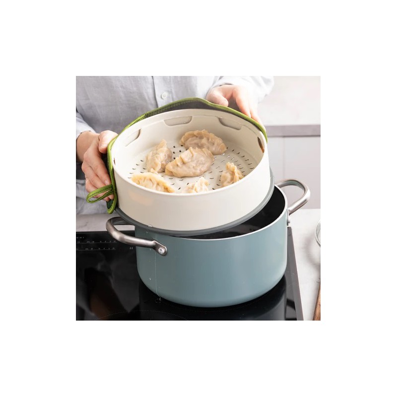 Steamy Panier Vapeur Empilable en Silicone 24 cm Crème - Greenpan