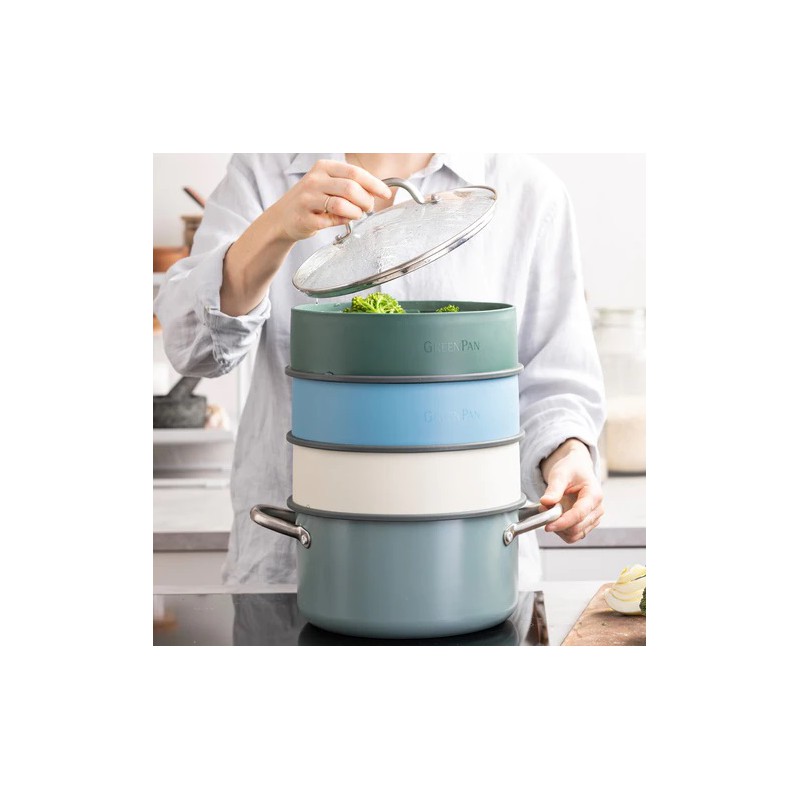 Steamy Panier Vapeur Empilable en Silicone 24 cm Crème - Greenpan