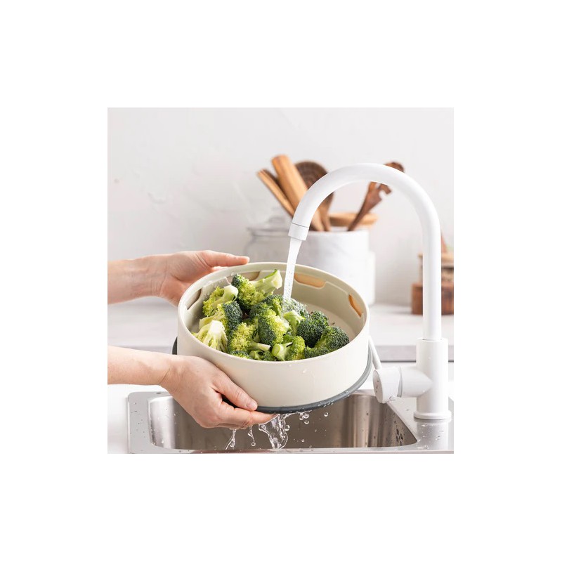 Steamy Panier Vapeur Empilable en Silicone 24 cm Crème - Greenpan