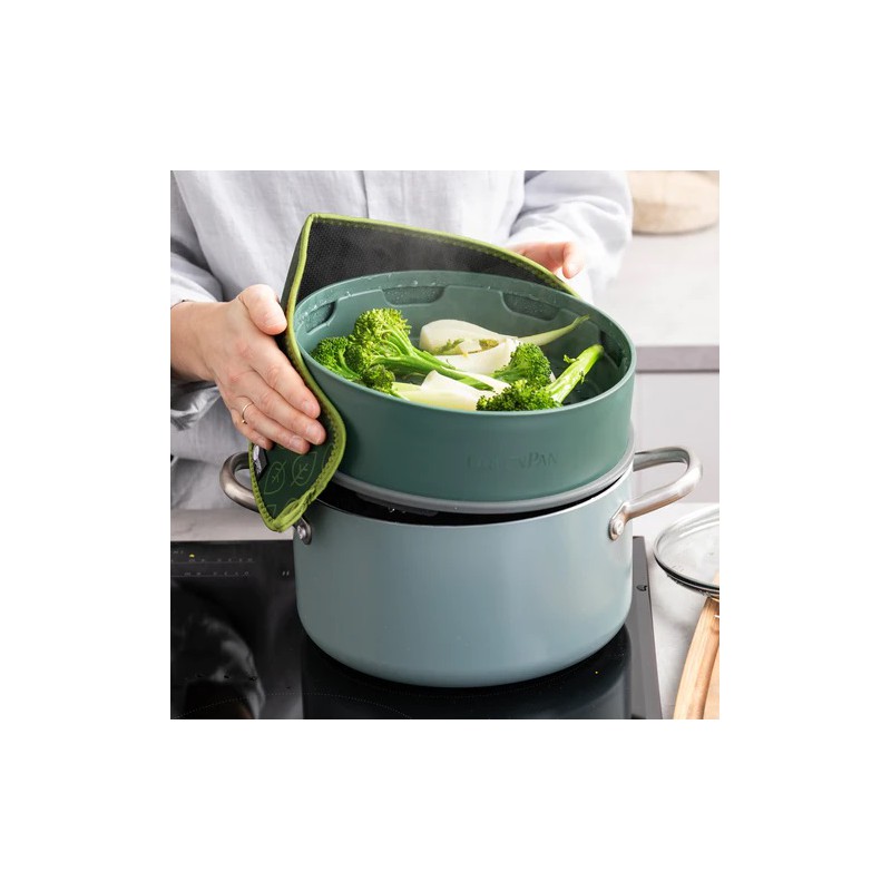 Steamy Panier Vapeur Empilable en Silicone 24 cm Vert - Greenpan
