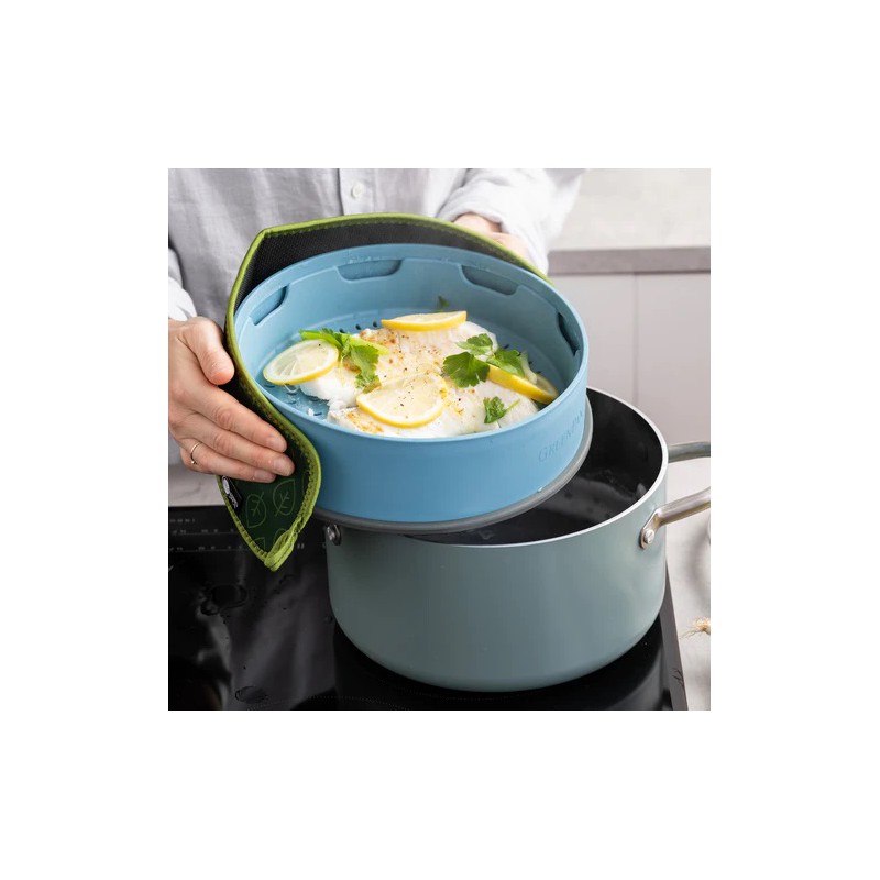 Steamy Panier Vapeur Empilable en Silicone 24 cm Bleu - Greenpan