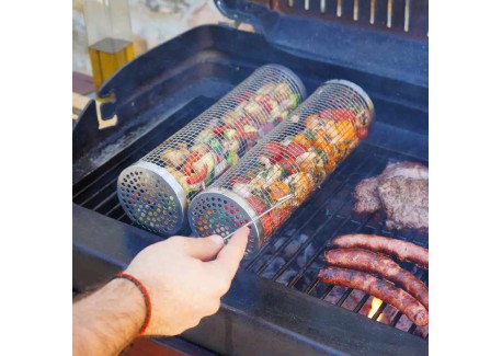 Lot De 2 Paniers De Barbecue En Acier Inoxydable Avec Poignée En Bois