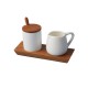 Pot à Lait et Sucrier en Céramique Blanc + Plateau en Bois  - Be Home