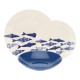 Poissons Service 18 Assiettes Blanc Crème et Bleu  - Rose - Tulipani