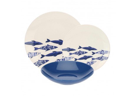 Vissen Set van 18 Borden Crèmewit en Blauw - Rose - Tulipani