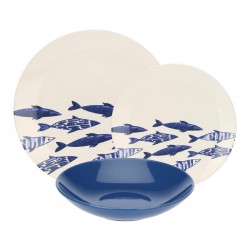 Vissen Set van 18 Borden Crèmewit en Blauw