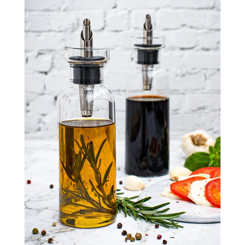 AromaPour Bouteille en Verre Huile ou Vinaigre Bec Verseur Inox 300 ml - Ad Hoc