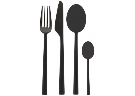 Rondo Set Couverts 24 pcs Brossé Noir + Coffret en Bois  - Cutipol