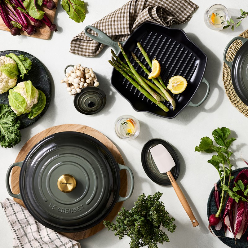 Poêle en Fonte Skillet Grill Carré 26 cm Vert Thym  - Le Creuset