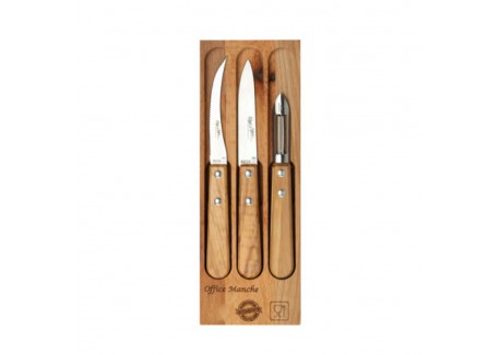 Coffret Couteaux et Eplucheur 3 pcs Inox Manche en Bois Olivier - Roger Orfèvre