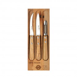 Coffret Couteaux et Eplucheur 3 pcs Inox Manche en Bois Olivier - Roger Orfèvre Coffret Couteaux et Eplucheur 3 pcs Inox Manche en Bois Olivier - Roger Orfèvre