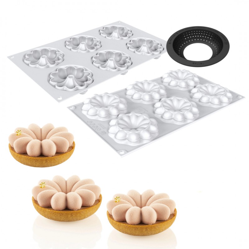Kit Tarte Ring + Moule 3D Bloom 80 mm 6x45 ml - Silikomart Professional