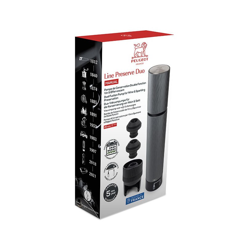 Line Preserve Duo Pompe à Vin et Champagne Manuelle 20 cm Carbone - Peugeot