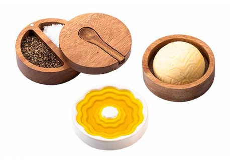 Coupelle à Huile d'Olive, Beurrier et Pot à Sel/Epices Set 3 pcs - Style de Vie