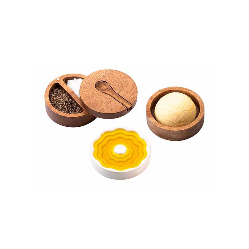 Coupelle à Huile d'Olive, Beurrier et Pot à Sel/Epices Set 3 pcs - Style de Vie