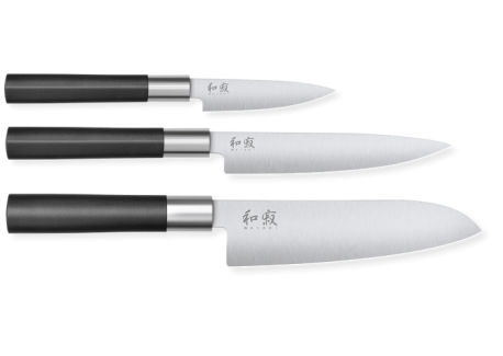 Wasabi Black Set 3 Couteaux Santoku 16,5 + à Trancher 15 + Office 10  - Kai