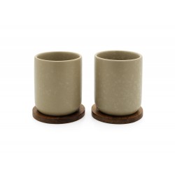 Uméa Set 2 Tasses Céramique 20 cl  Beige Sable + Support Bois Acacia  - Bredemeijer Uméa Set 2 Tasses Céramique 20 cl  Beige Sable + Support Bois Acacia  - Bredemeijer