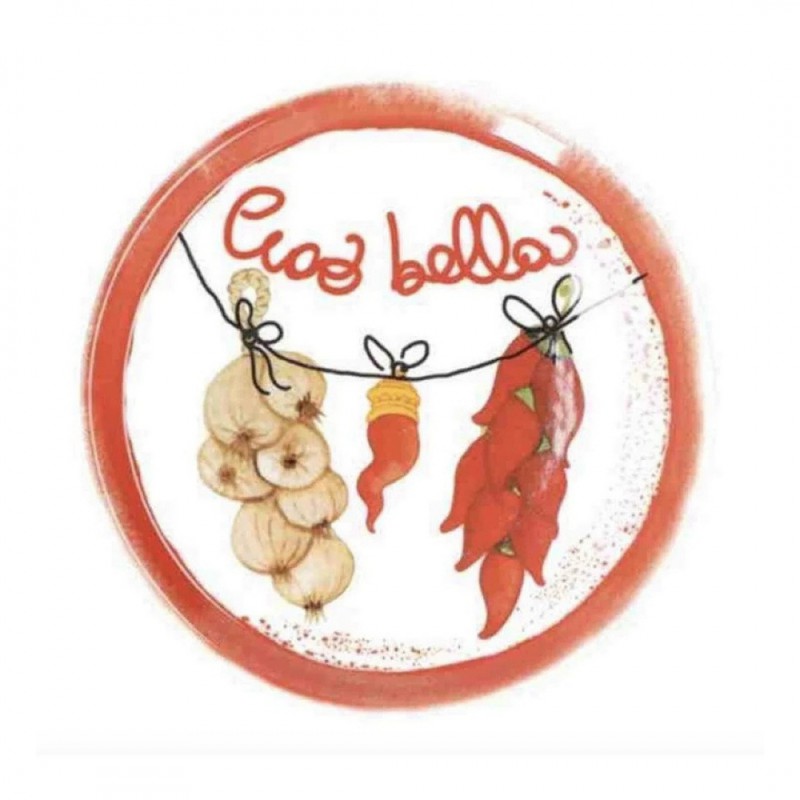 Aumm Assiette à Pizza Italienne 31 cm "Ciao Bella" Rouge - Rose - Tulipani