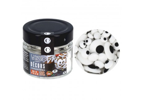 Zoete Eetbare Decoraties Mix Ogen 3 Maten Zwart en Wit 50g - Patisdécor