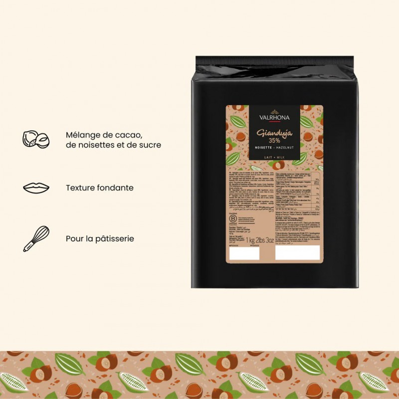 Gianduja Noisette Lait 35% Tablette 1 kg  - Valrhona