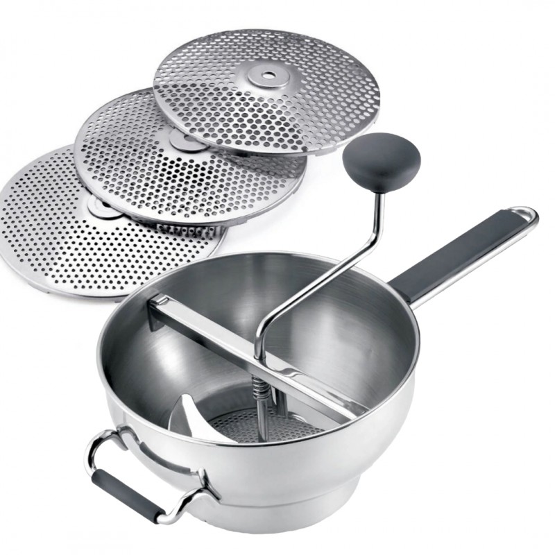 Deluxe Moulin à Légumes Passe-Vite Manuel en Inox 22 cm + 3 Disques - Cuisipro