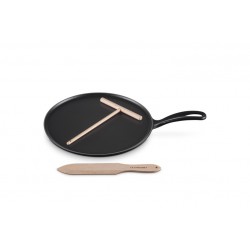 Crêpière Tradition Fonte Emaillée 27 cm + Râteau et Spatule Bois