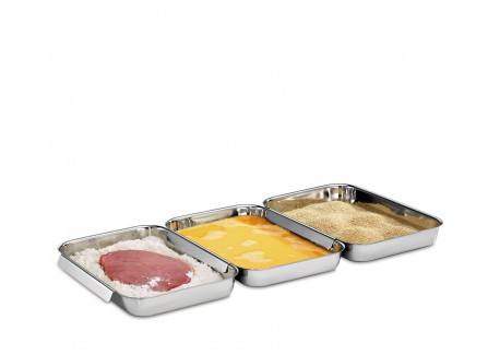 Set 3 Bacs à Paner Rectangulaires Inox 15x22x3 cm  - Kuchenprofi