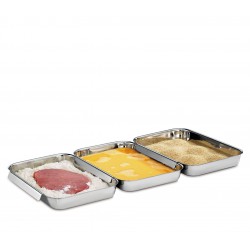 Set 3 Bacs à Paner Rectangulaires Inox 15x22x3 cm - Kuchenprofi