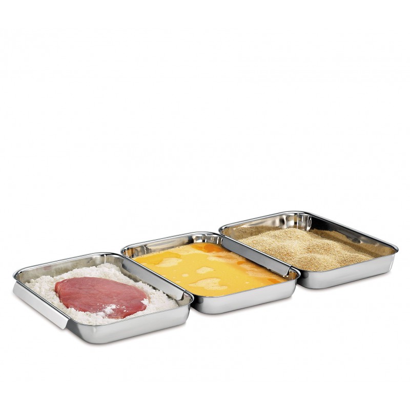 Set 3 Bacs à Paner Rectangulaires Inox 15x22x3 cm - Kuchenprofi