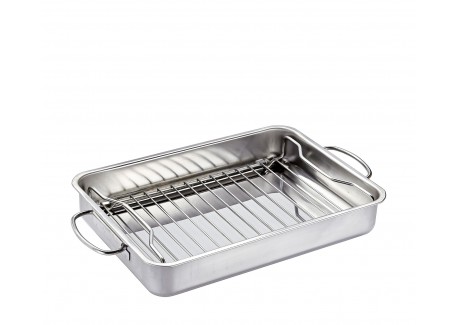 Style Plat à Rôtir Rectangulaire Inox + Grille 34 x 24 cm  - Kuchenprofi