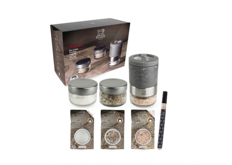 Maestro Bar à Sels Coffret Moulin Multi Sels Bois Graphite Clair Zirlion 7pcs -N - Peugeot