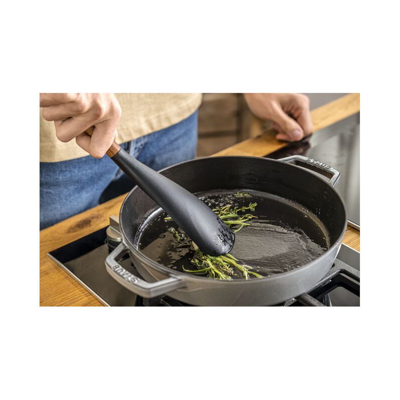 Spatule Cuillère Silicone Noir Manche Bois 30 cm - Staub