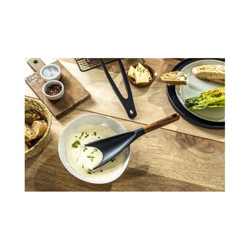 Spatule Cuillère Silicone Noir Manche Bois 30 cm - Staub
