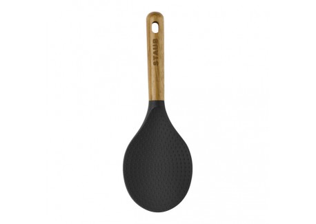 Zwarte siliconen rijstlepel met houten handvat 22 cm - Staub