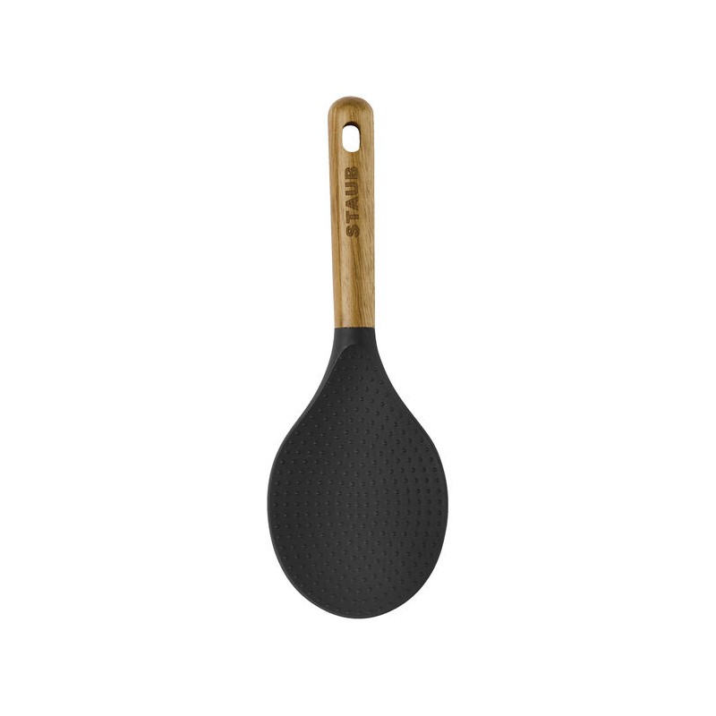 Cuillère à Riz Silicone Noir Manche Bois 22 cm - Staub